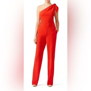 NWT - DVF One Shoulder Knot Jumpsuit in Bright Red (it’s orang-ish color) Size 6